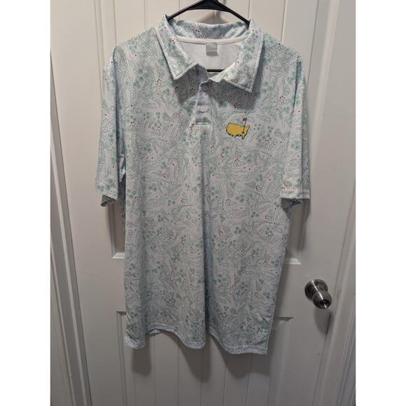 Golf Course Pattern Polo Shirt Men's Size XL White Green Athletic Short Sleeve - Picture 1 of 7